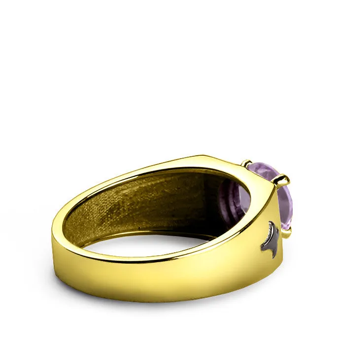 10k Yellow Gold Men's Ring with Purple Amethyst Gemstone