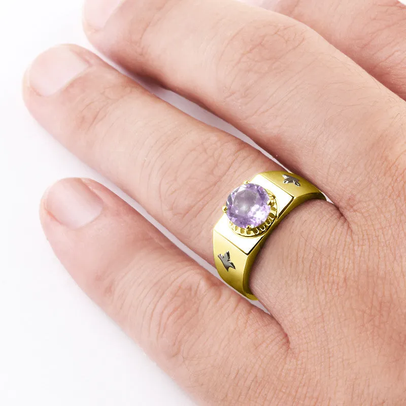 10k Yellow Gold Men's Ring with Purple Amethyst Gemstone