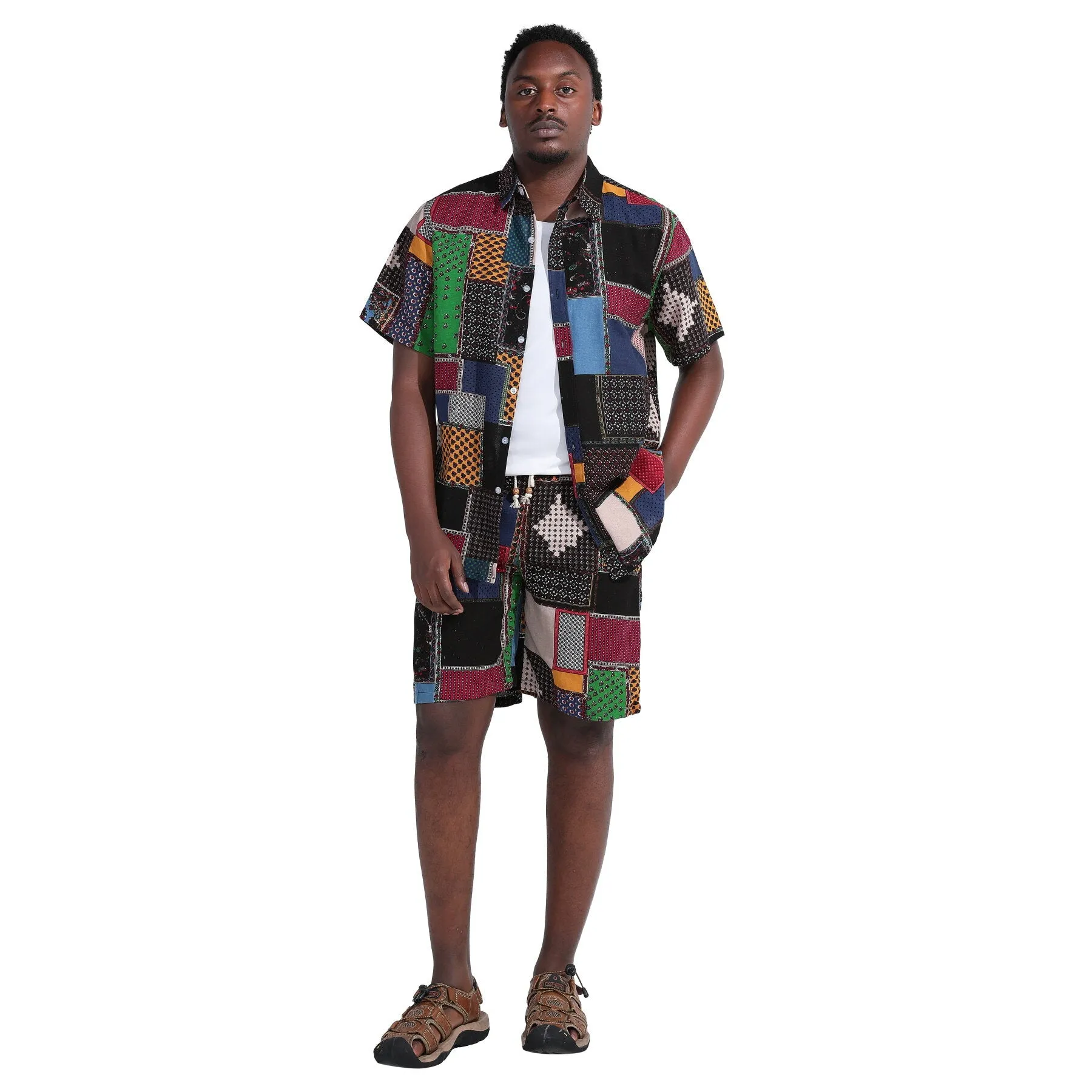 2-Piece Multi-colored Square Hawaii Summer Suit