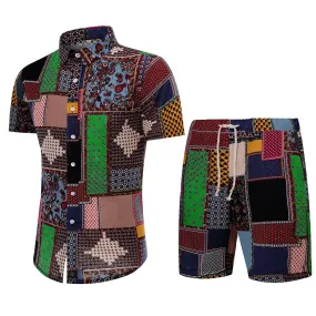 2-Piece Multi-colored Square Hawaii Summer Suit