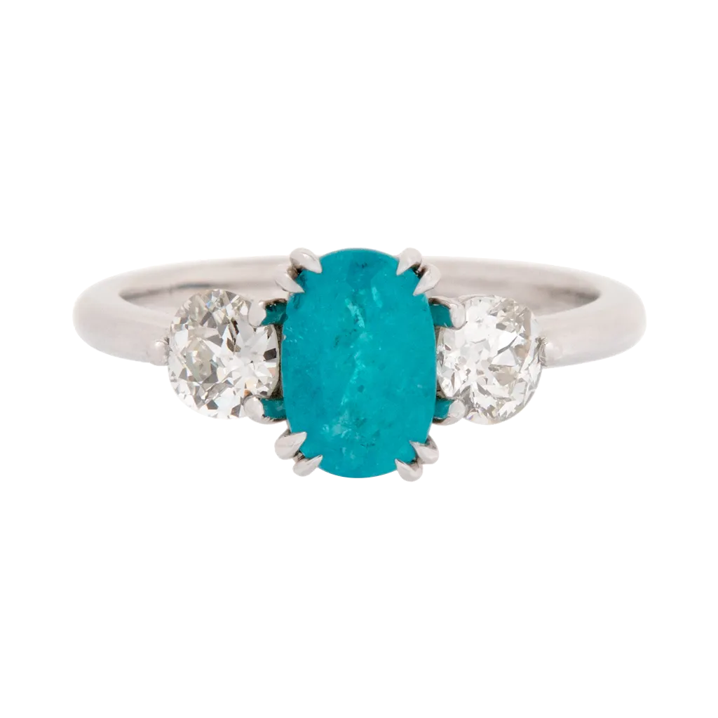 3-Stone AGL Certified Paraiba   Old Mine Cut Diamond Ring