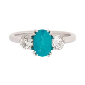 3-Stone AGL Certified Paraiba   Old Mine Cut Diamond Ring