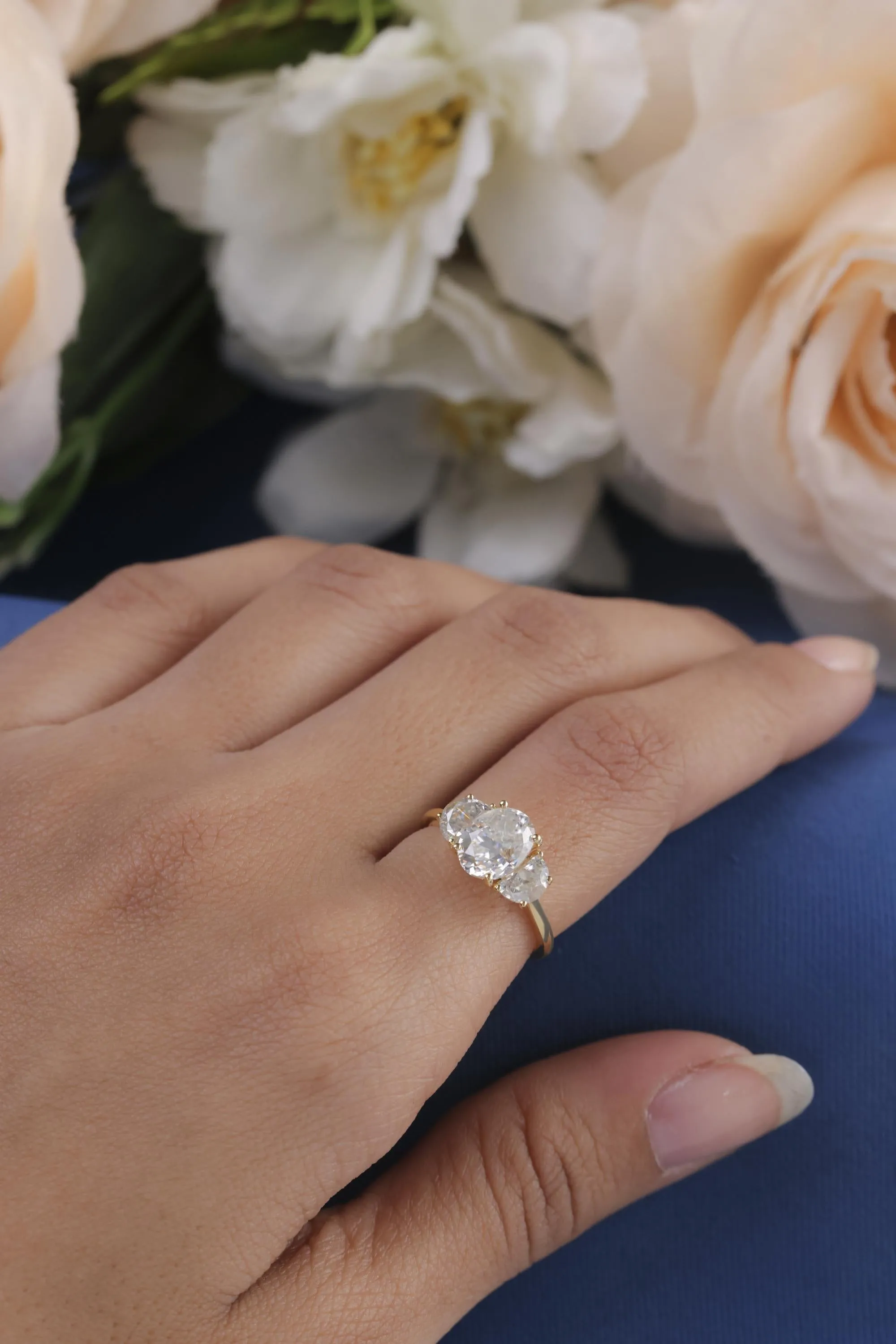 3.0 Carat Moissanite Engagement Ring, Moissanite Three Stone Ring Sets