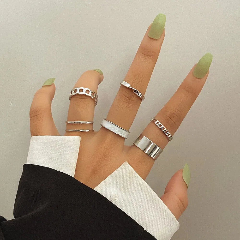 6Pc Vintage Green Gem Lucky Eye, Snake Crystal Ring Set