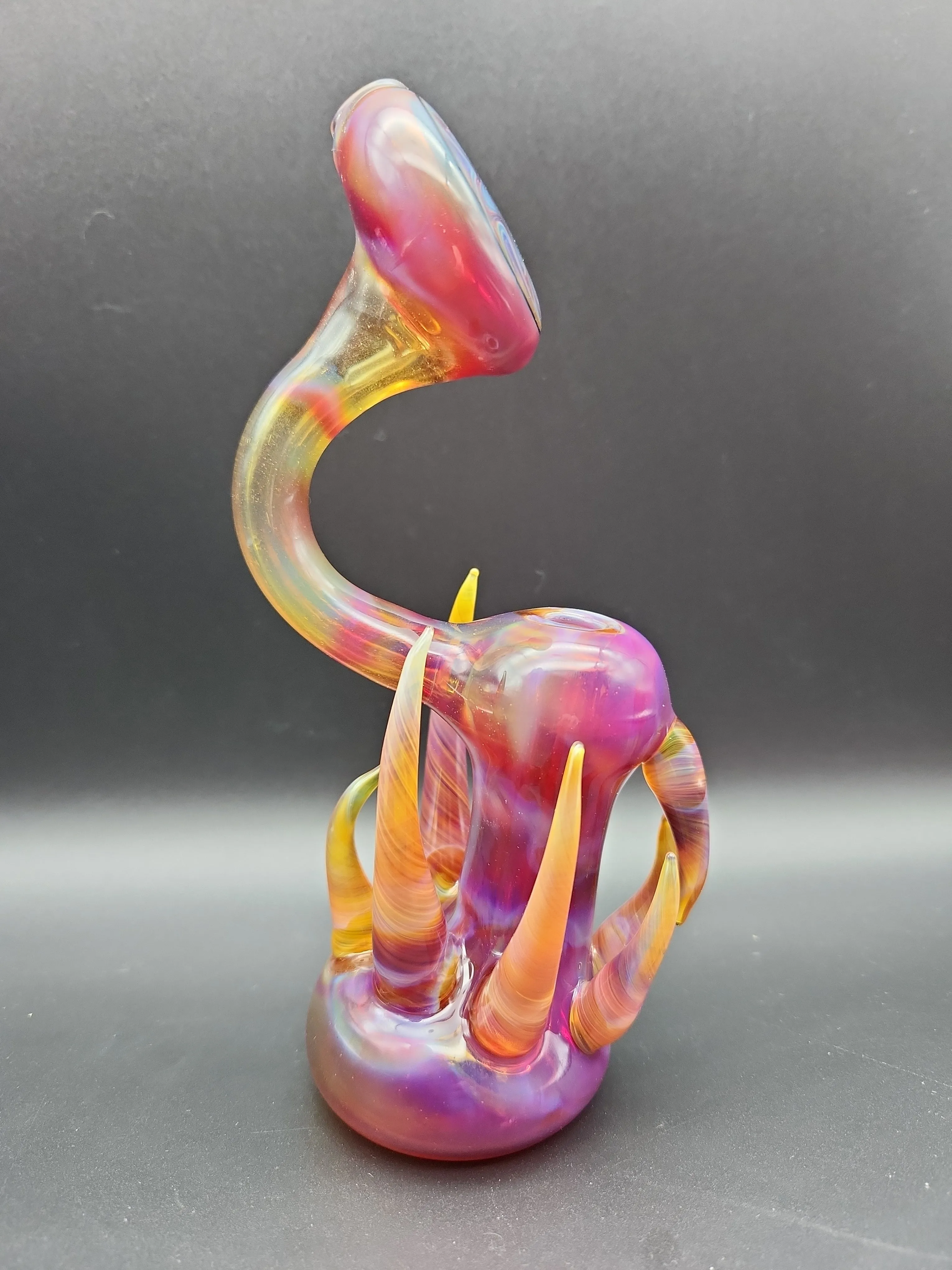 7.5 Fumed Satin Horned Wig Wag Bubbler- by SlynxxGlass