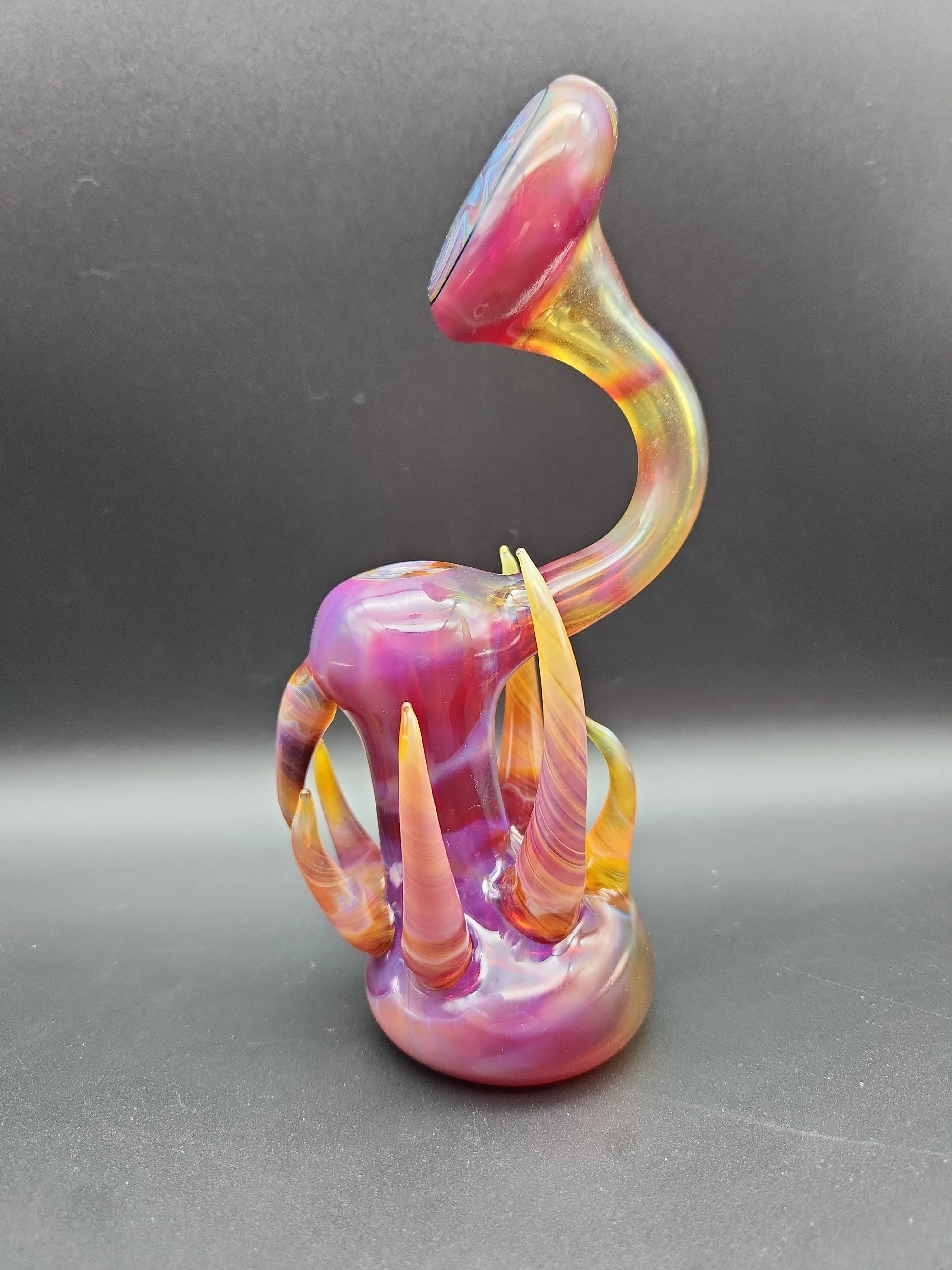 7.5 Fumed Satin Horned Wig Wag Bubbler- by SlynxxGlass