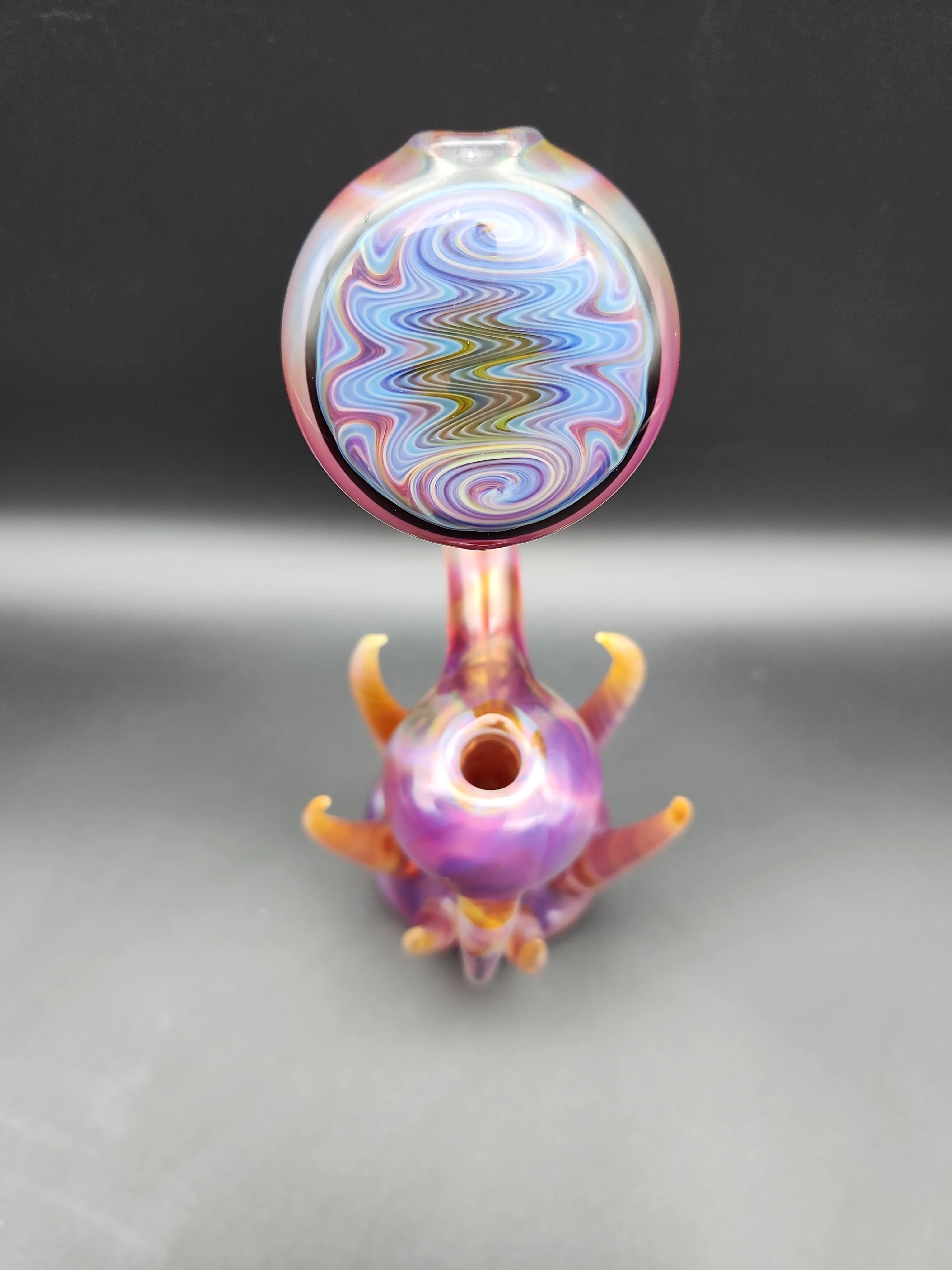 7.5 Fumed Satin Horned Wig Wag Bubbler- by SlynxxGlass