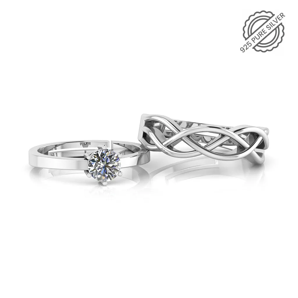 925 Sterling Silver Solitaire and Celtic Knot Couple's Ring