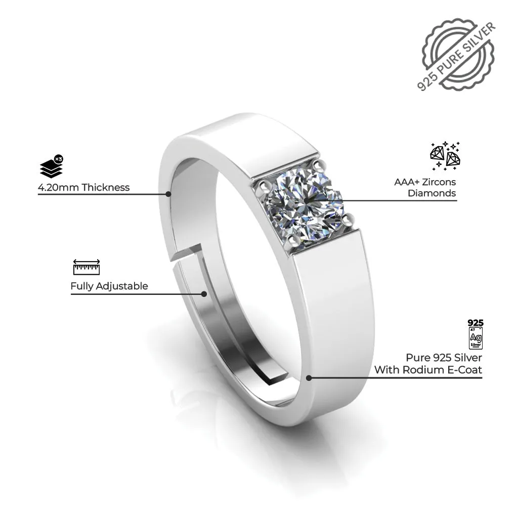 925 Sterling Silver Solitaire Princess Diamond Cut Ring For Couple's