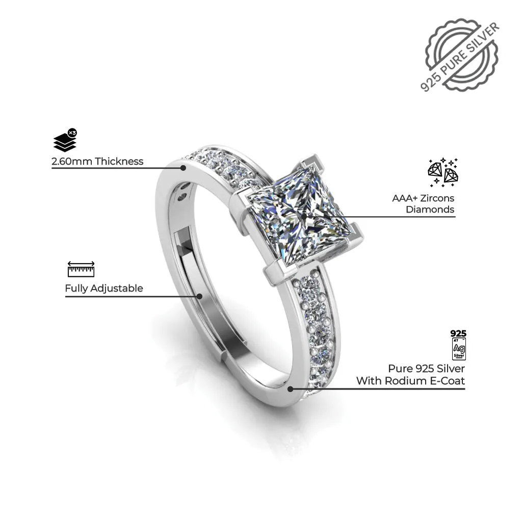 925 Sterling Silver Solitaire Princess Diamond Cut Ring For Couple's