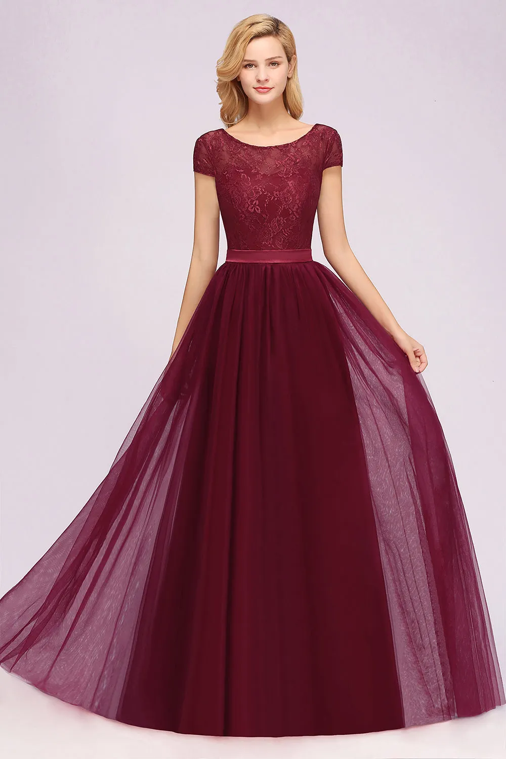 A-Line Chiffon Jewel Sleeveless Long Bridesmaid Dresses with Ruffles