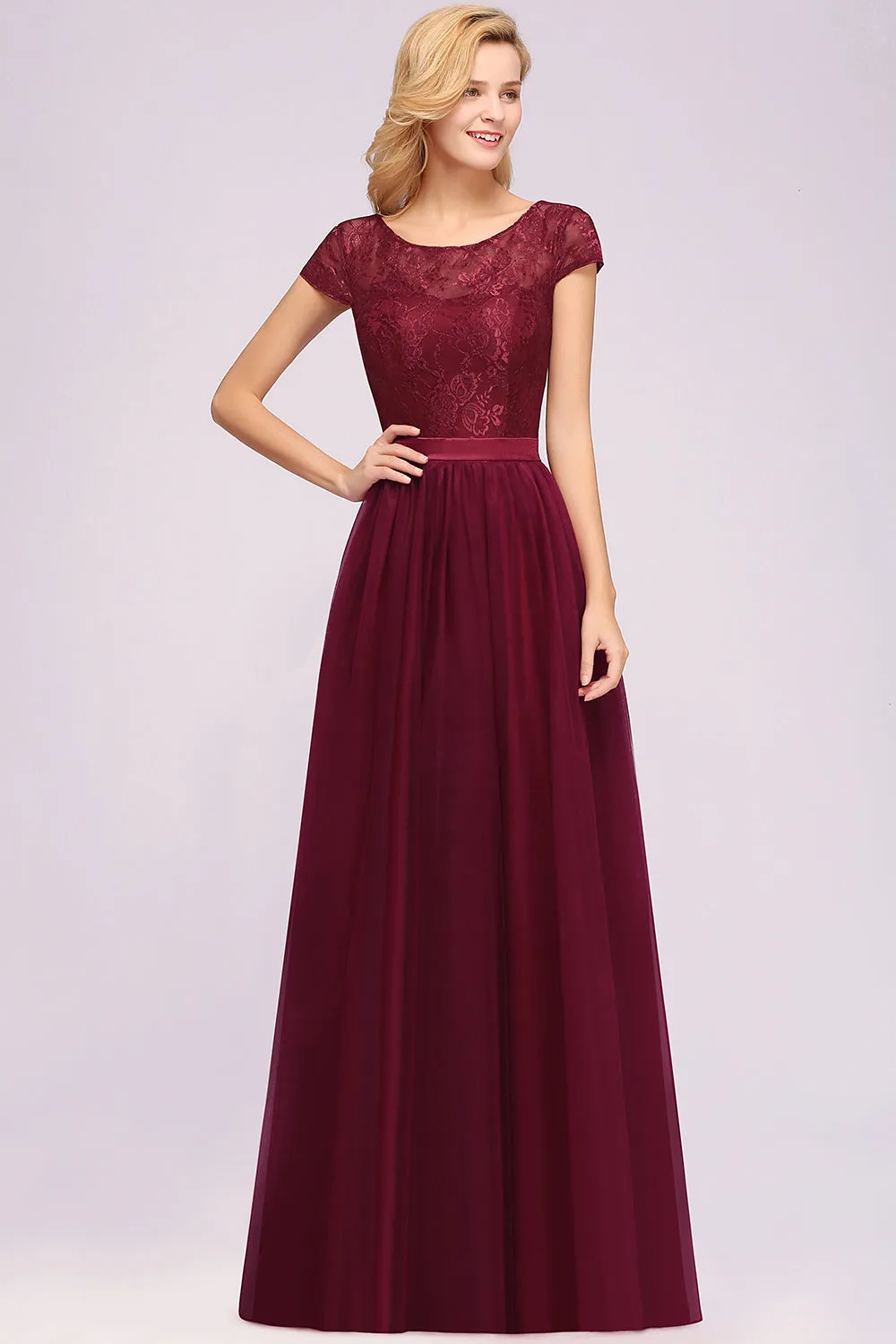 A-Line Chiffon Jewel Sleeveless Long Bridesmaid Dresses with Ruffles