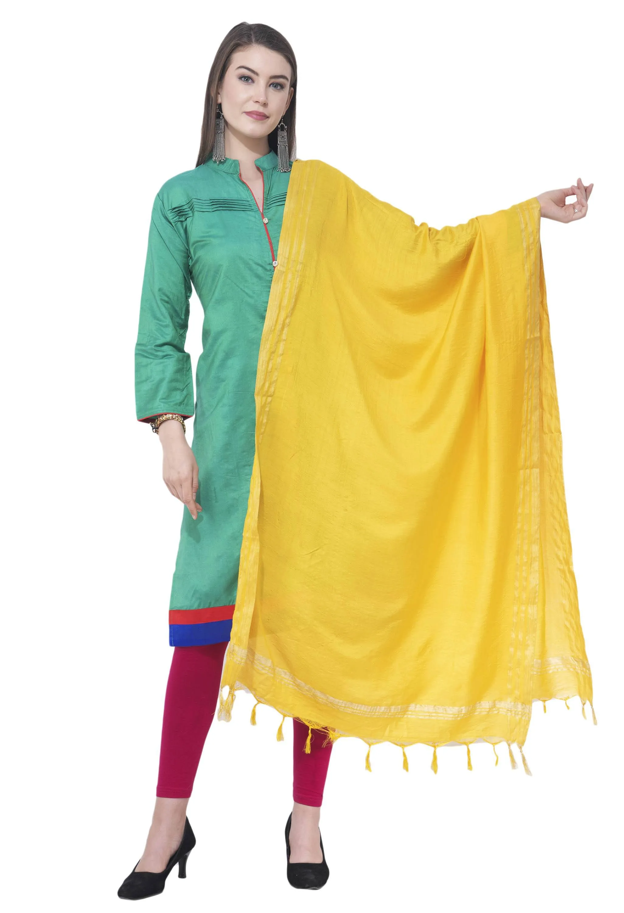 A R SILK Lemon Color Golden border Cotton Dupattas and Chunnis