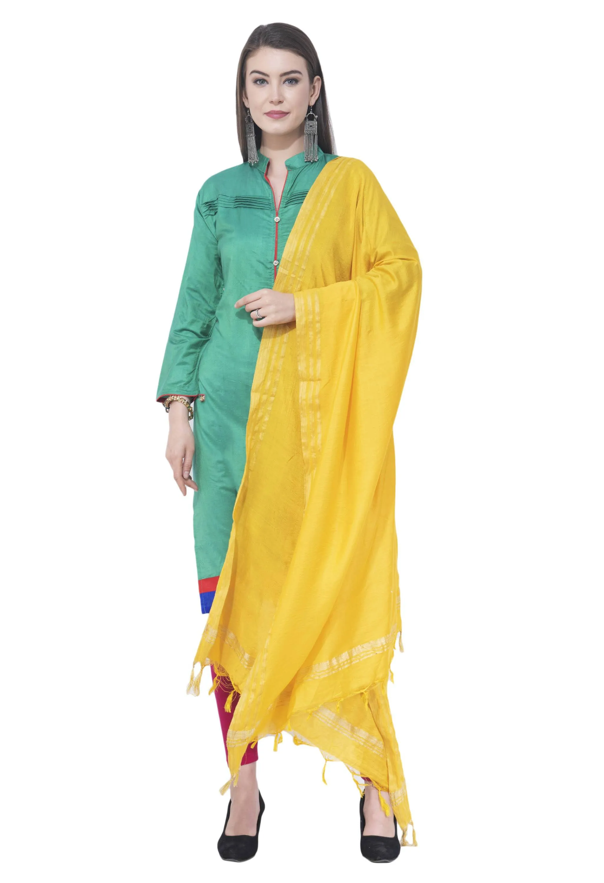 A R SILK Lemon Color Golden border Cotton Dupattas and Chunnis