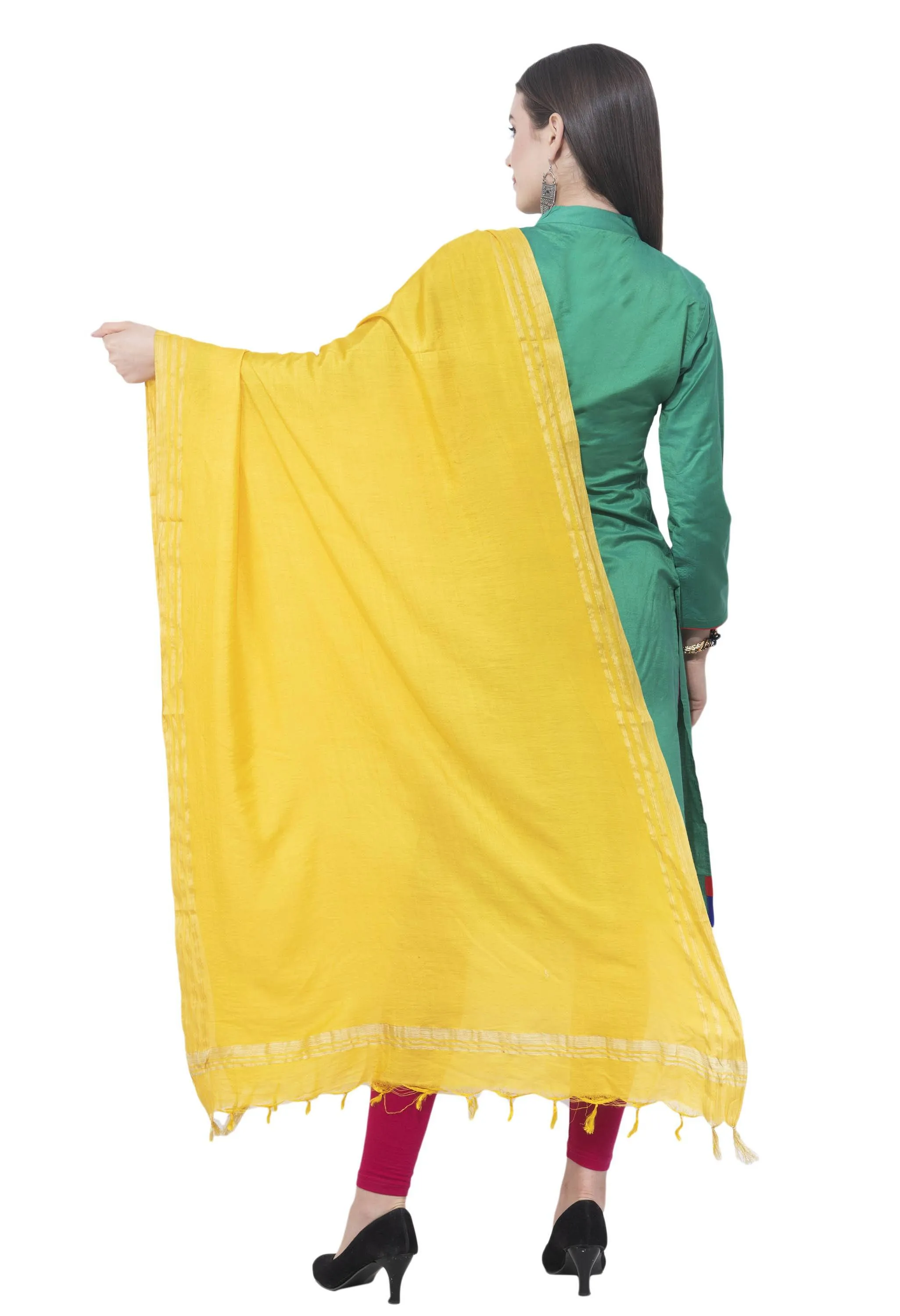 A R SILK Lemon Color Golden border Cotton Dupattas and Chunnis