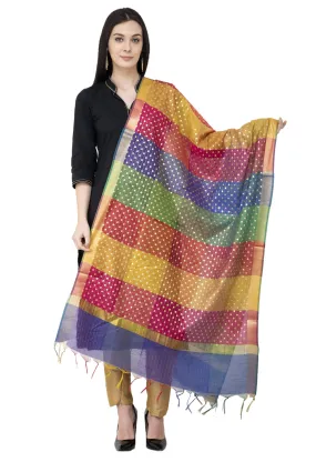 A R SILK Multi Box Gold print Fancy Dupatta Multi Color Color Dupatta or Chunni