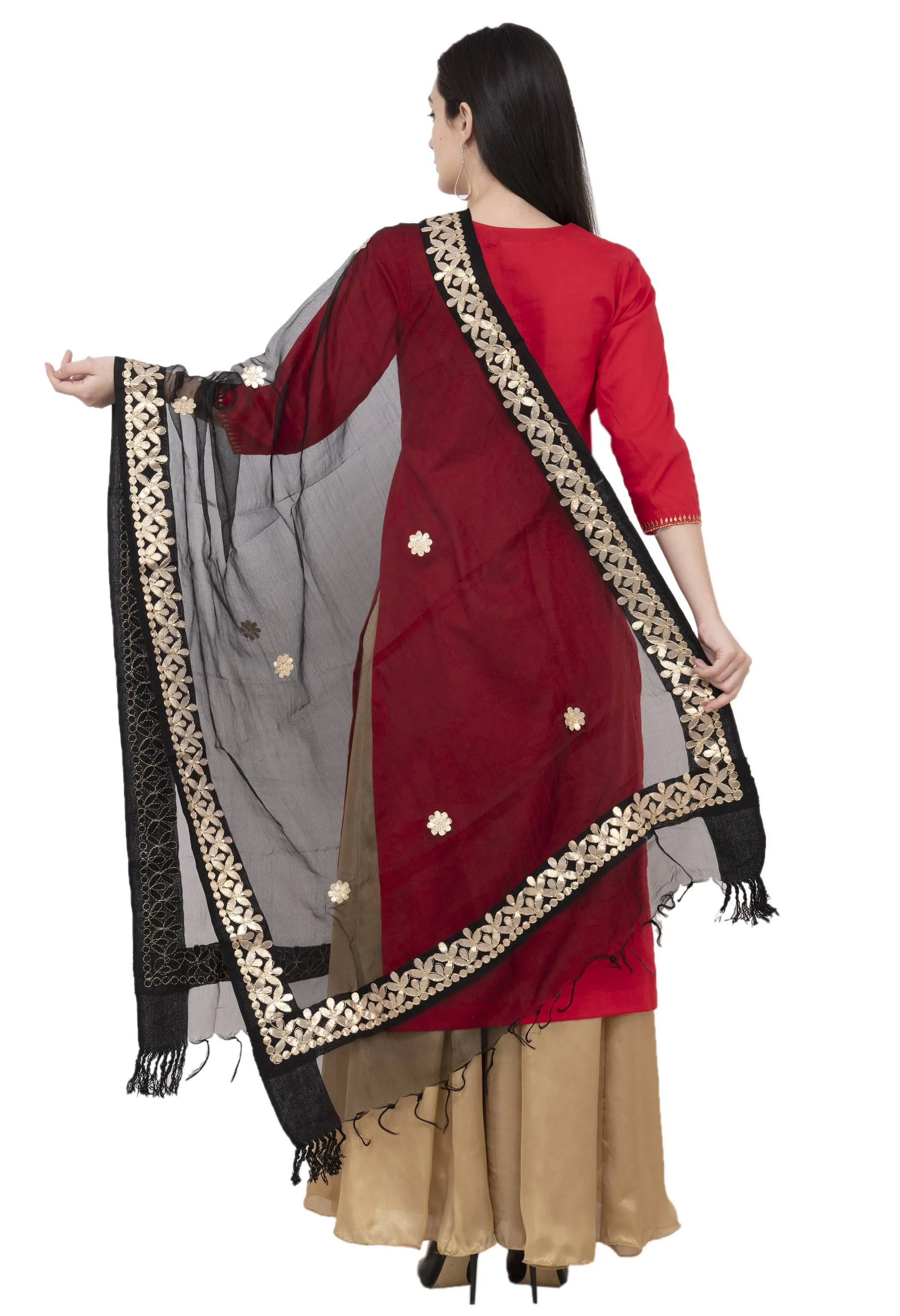 A R Silk Orgenza Gota patti Fancy Dupatta Color Black Dupatta or Chunni