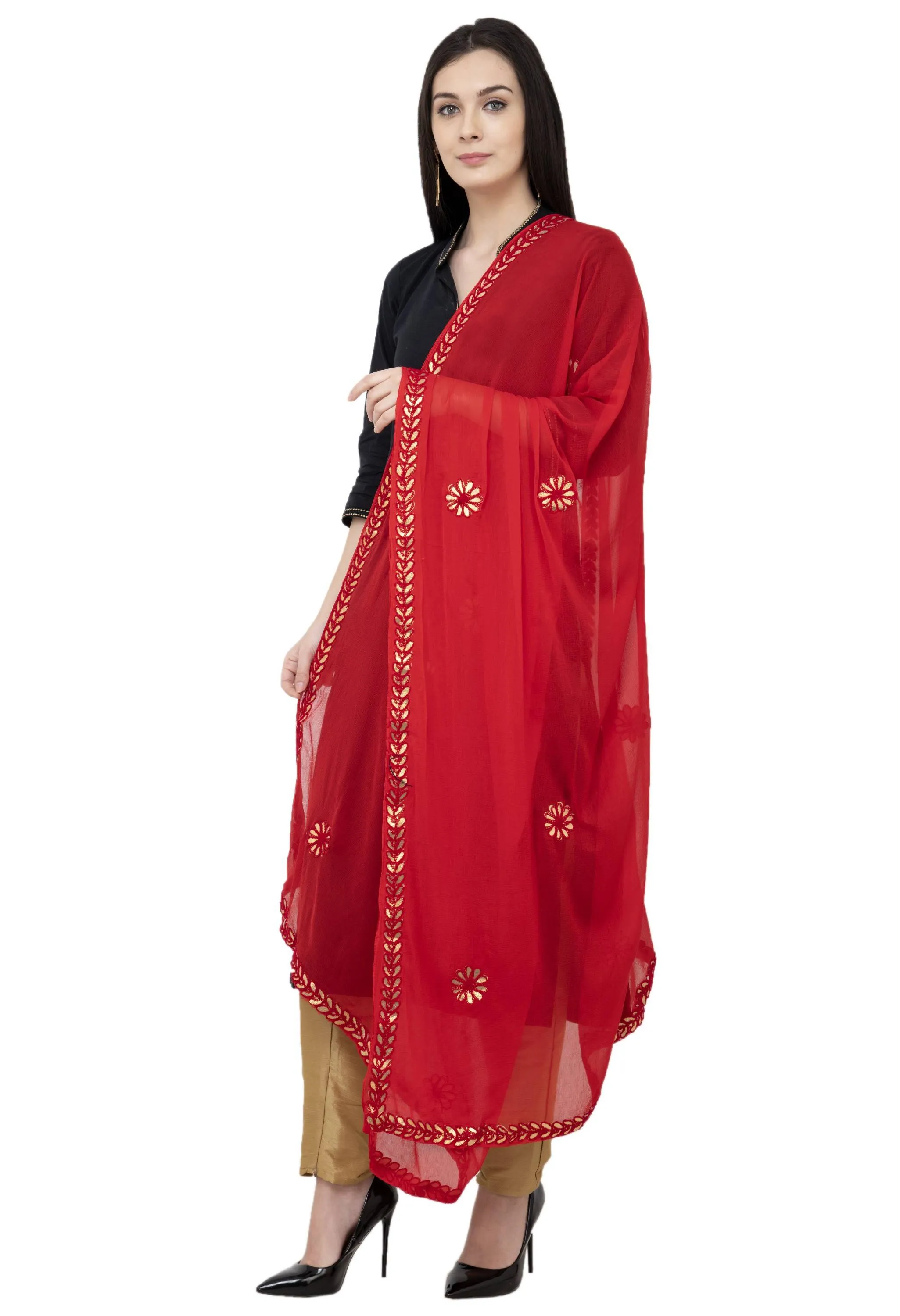 A R SILK Red Color Fancy Silk Dupattas and Chunnis