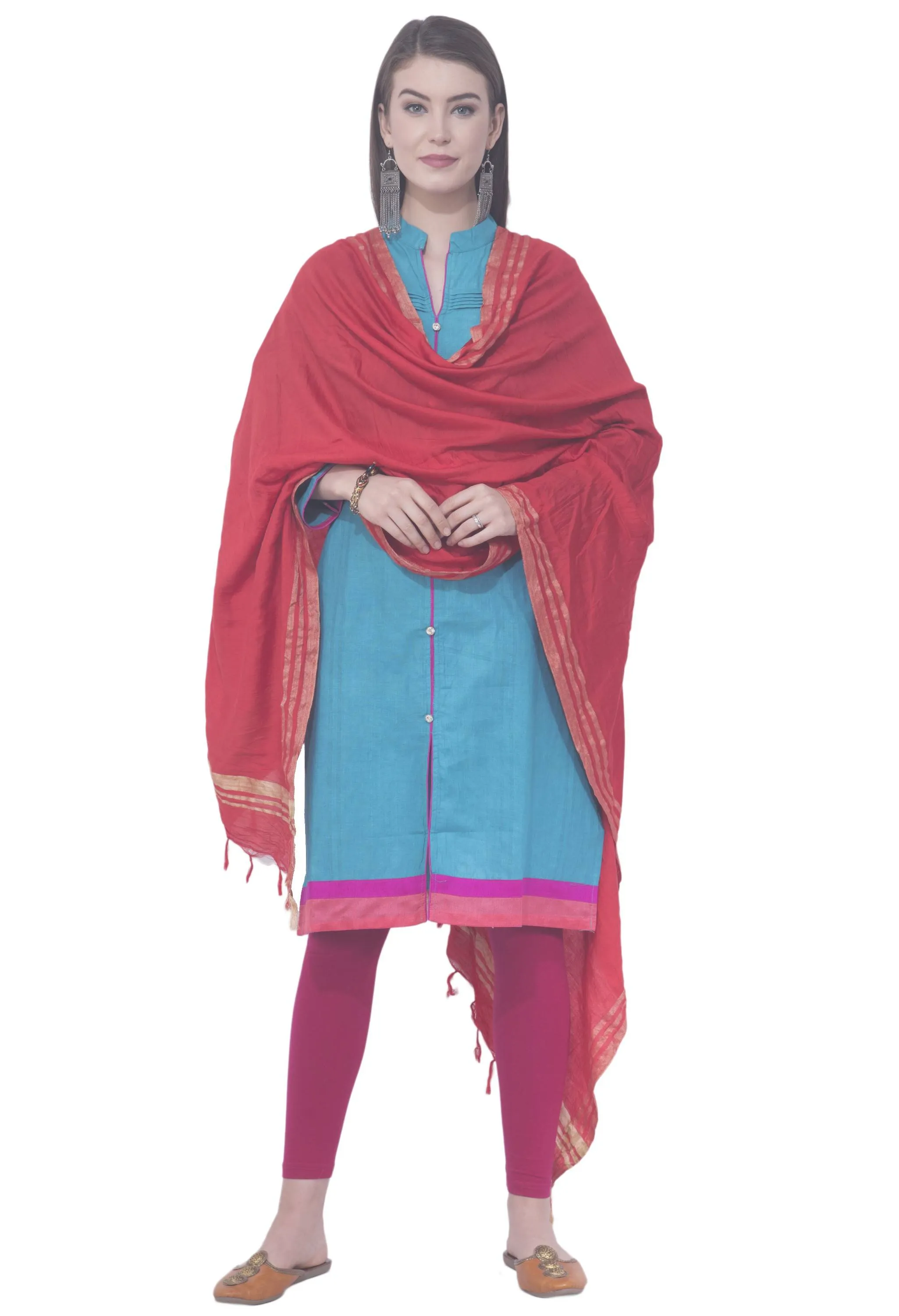 A R SILK Red Color Golden border Cotton Dupattas and Chunnis