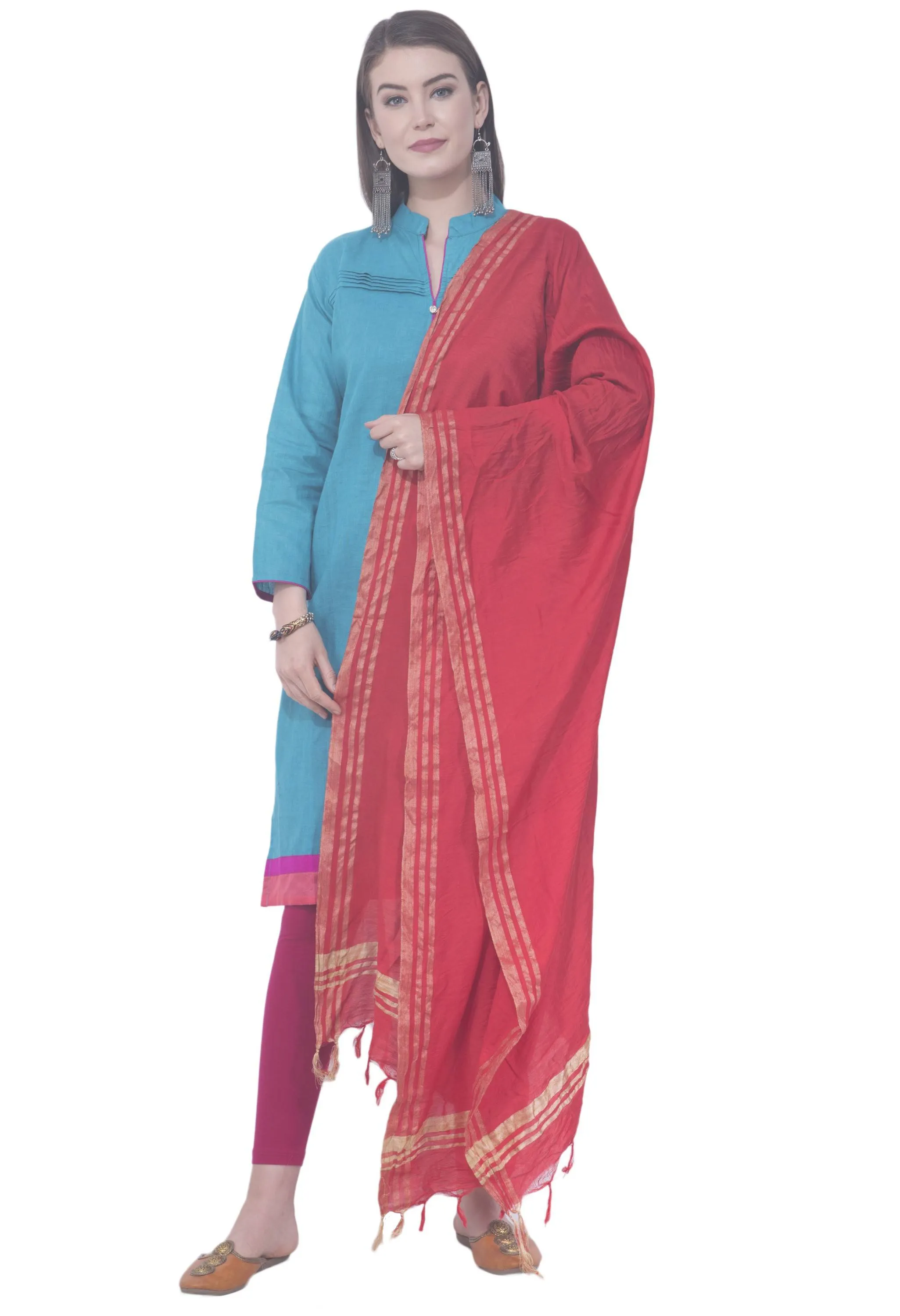 A R SILK Red Color Golden border Cotton Dupattas and Chunnis