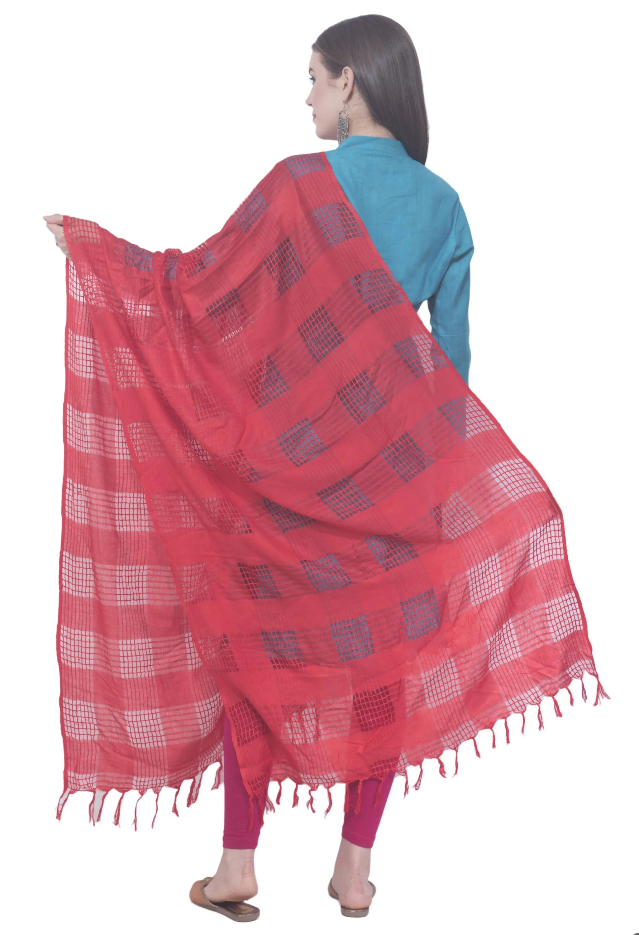 A R SILK Red Color Window square Cotton Dupattas and Chunnis