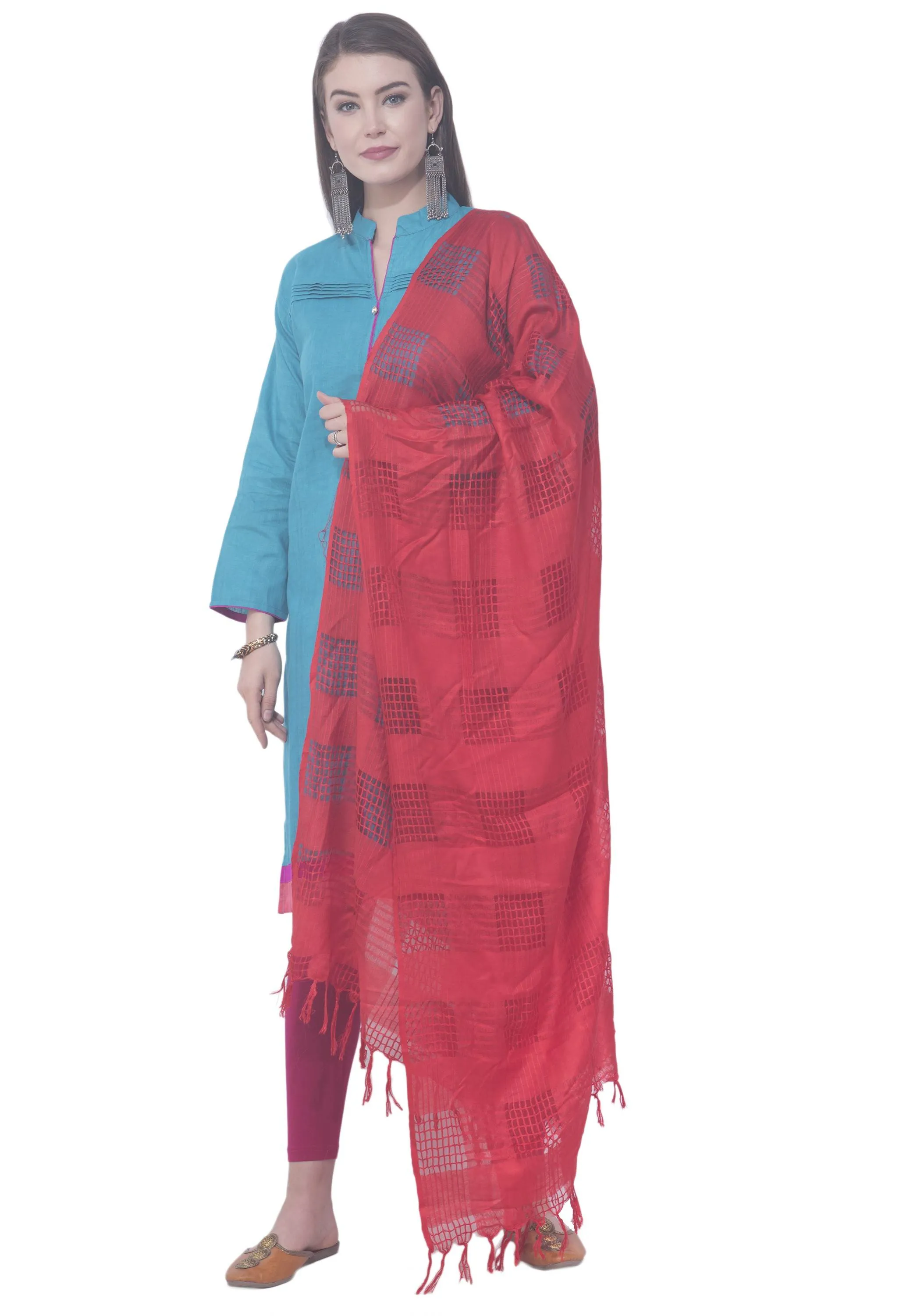 A R SILK Red Color Window square Cotton Dupattas and Chunnis