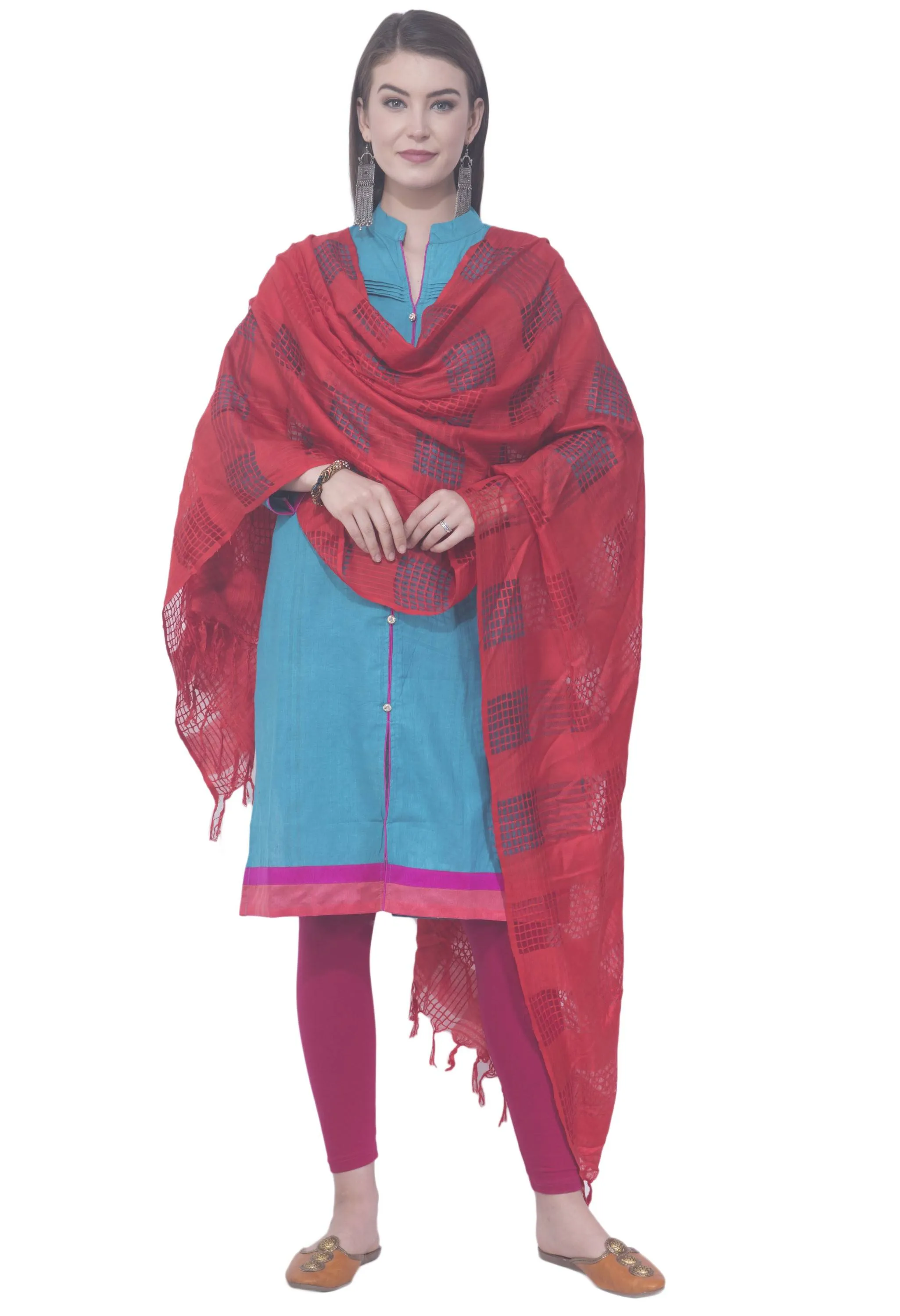 A R SILK Red Color Window square Cotton Dupattas and Chunnis