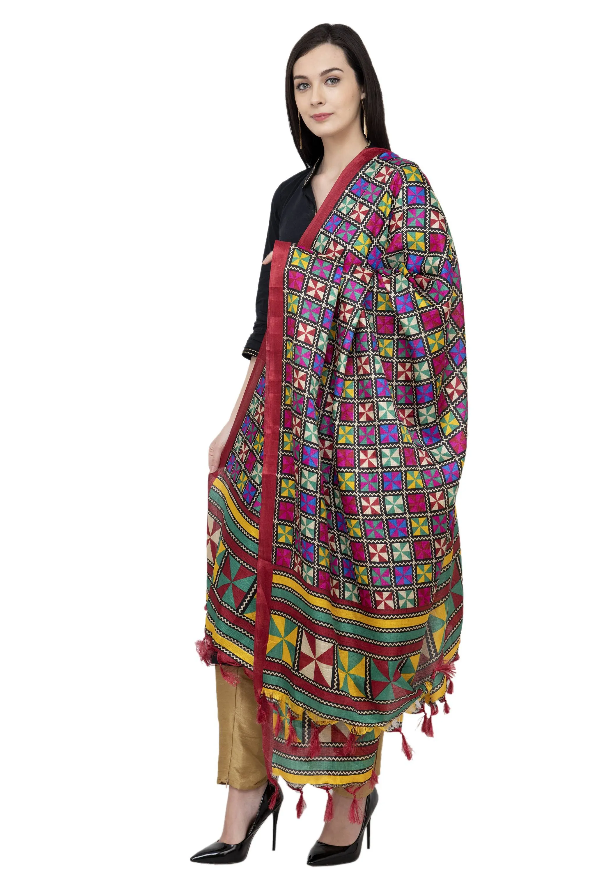 A R Silk Tussar Multi Print Fancy Dupatta Color Multi color Dupatta or Chunni