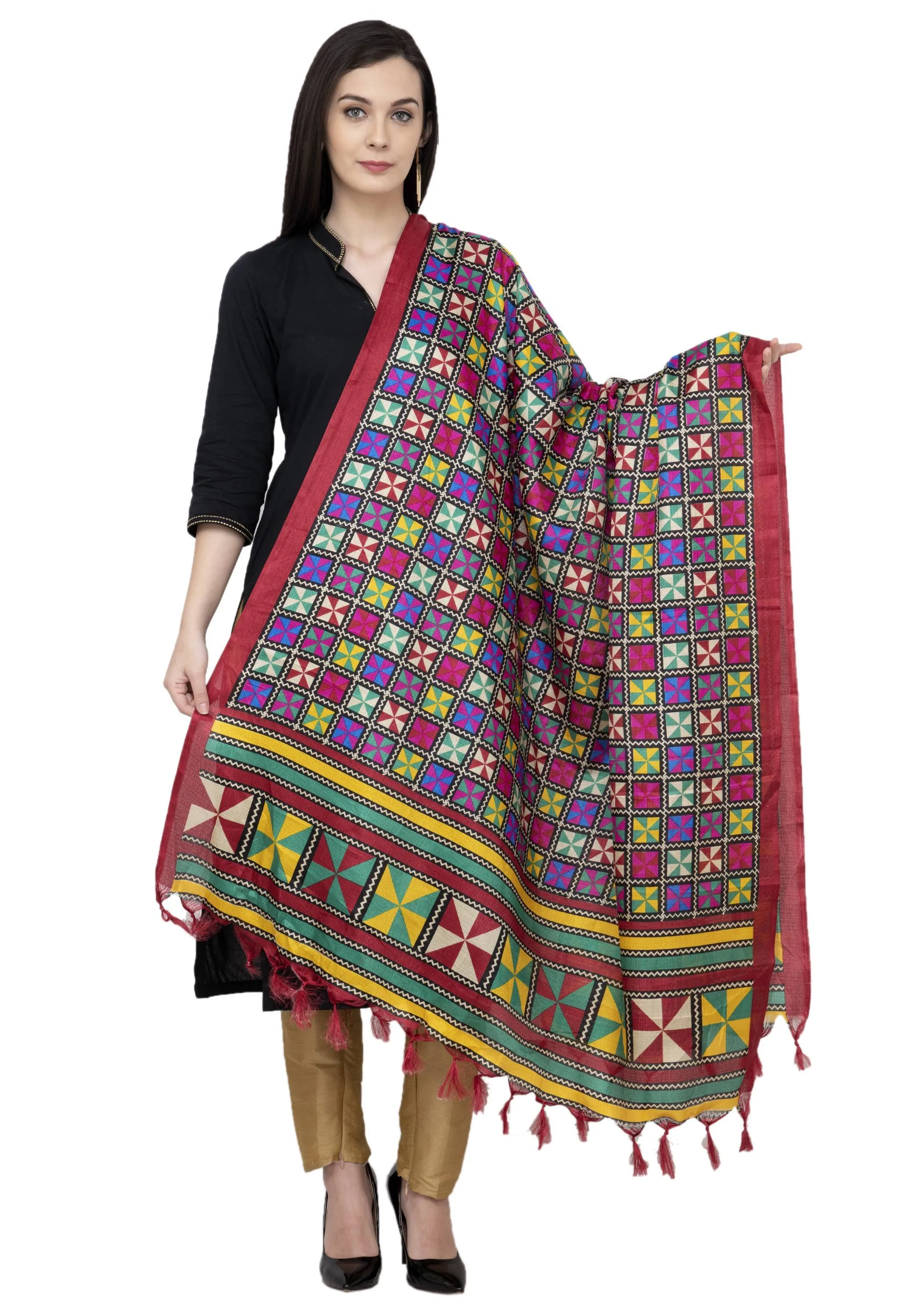 A R Silk Tussar Multi Print Fancy Dupatta Color Multi color Dupatta or Chunni