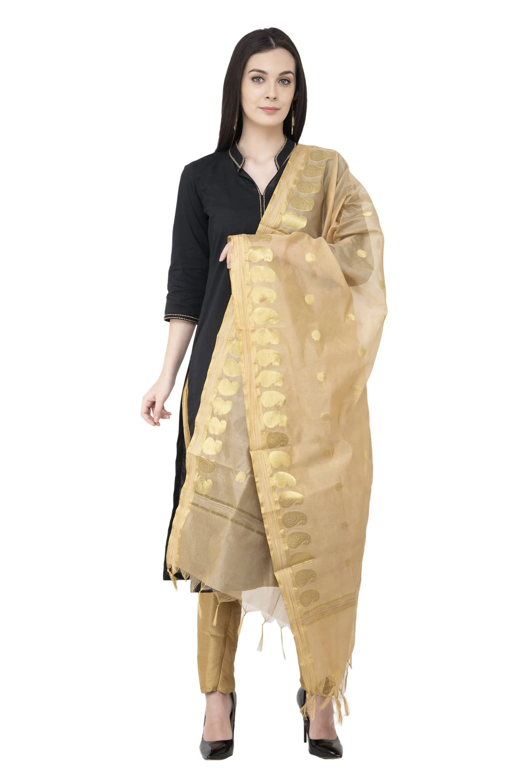 A R SILK VNS Ambi Booti Vanarsi Dupatta Golden Color Dupatta or Chunni