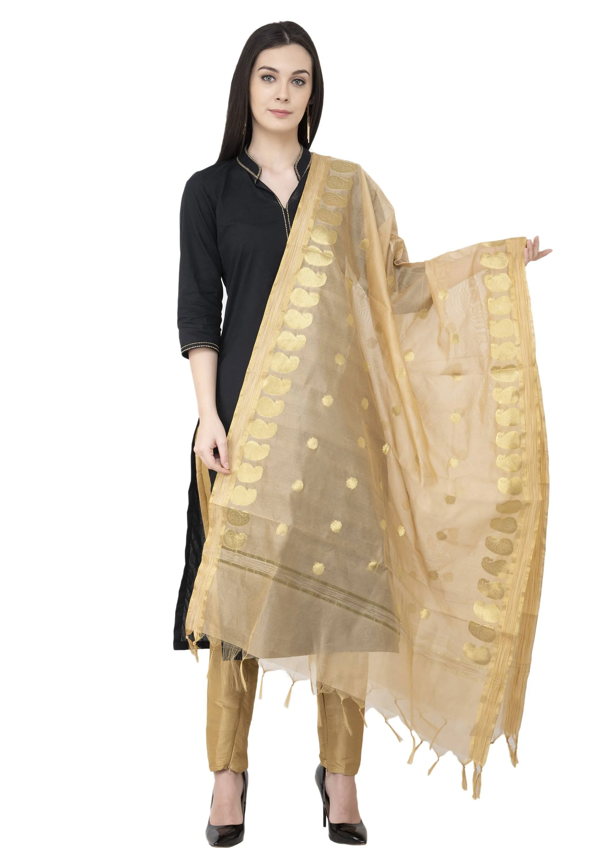 A R SILK VNS Ambi Booti Vanarsi Dupatta Golden Color Dupatta or Chunni