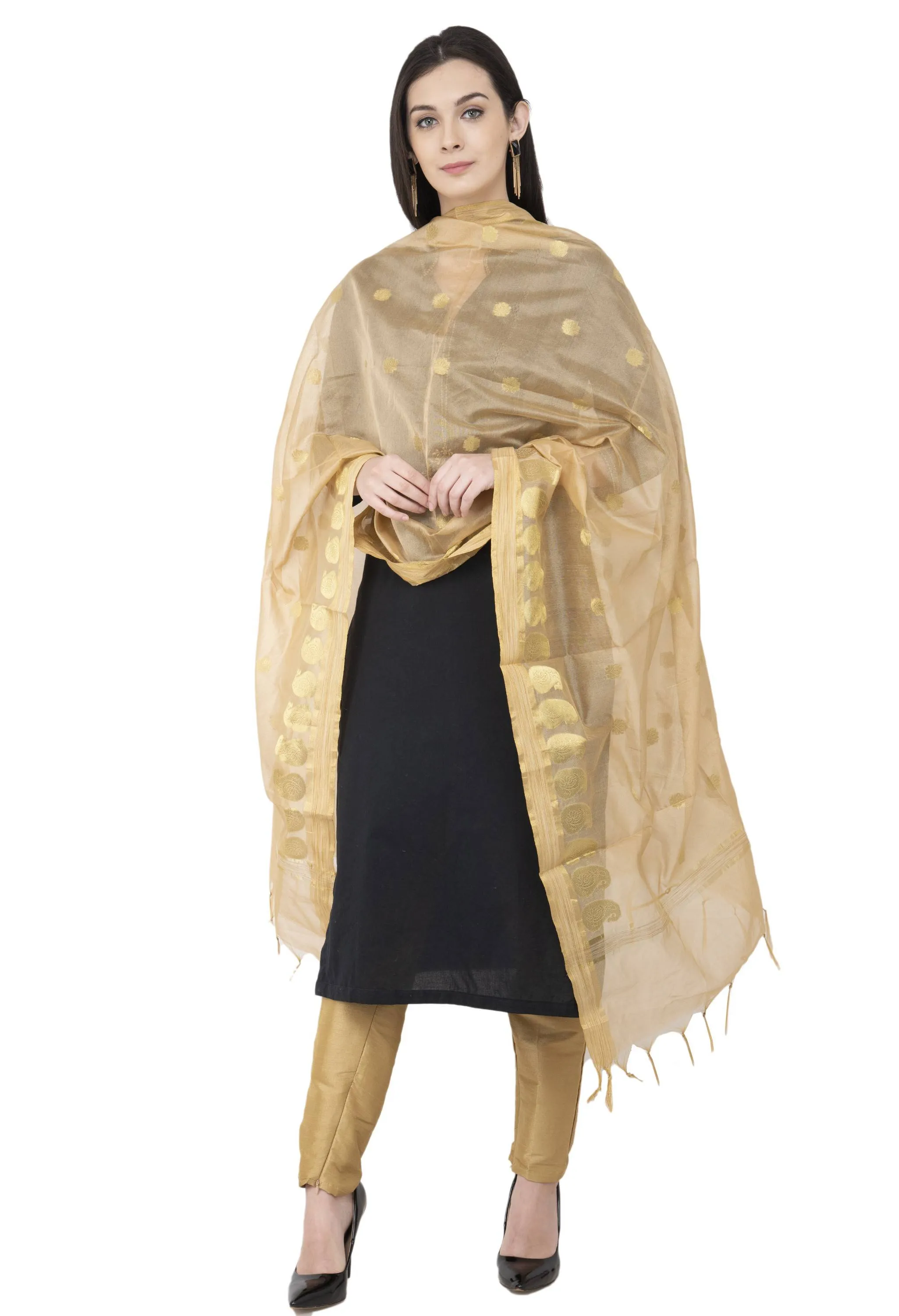 A R SILK VNS Ambi Booti Vanarsi Dupatta Golden Color Dupatta or Chunni