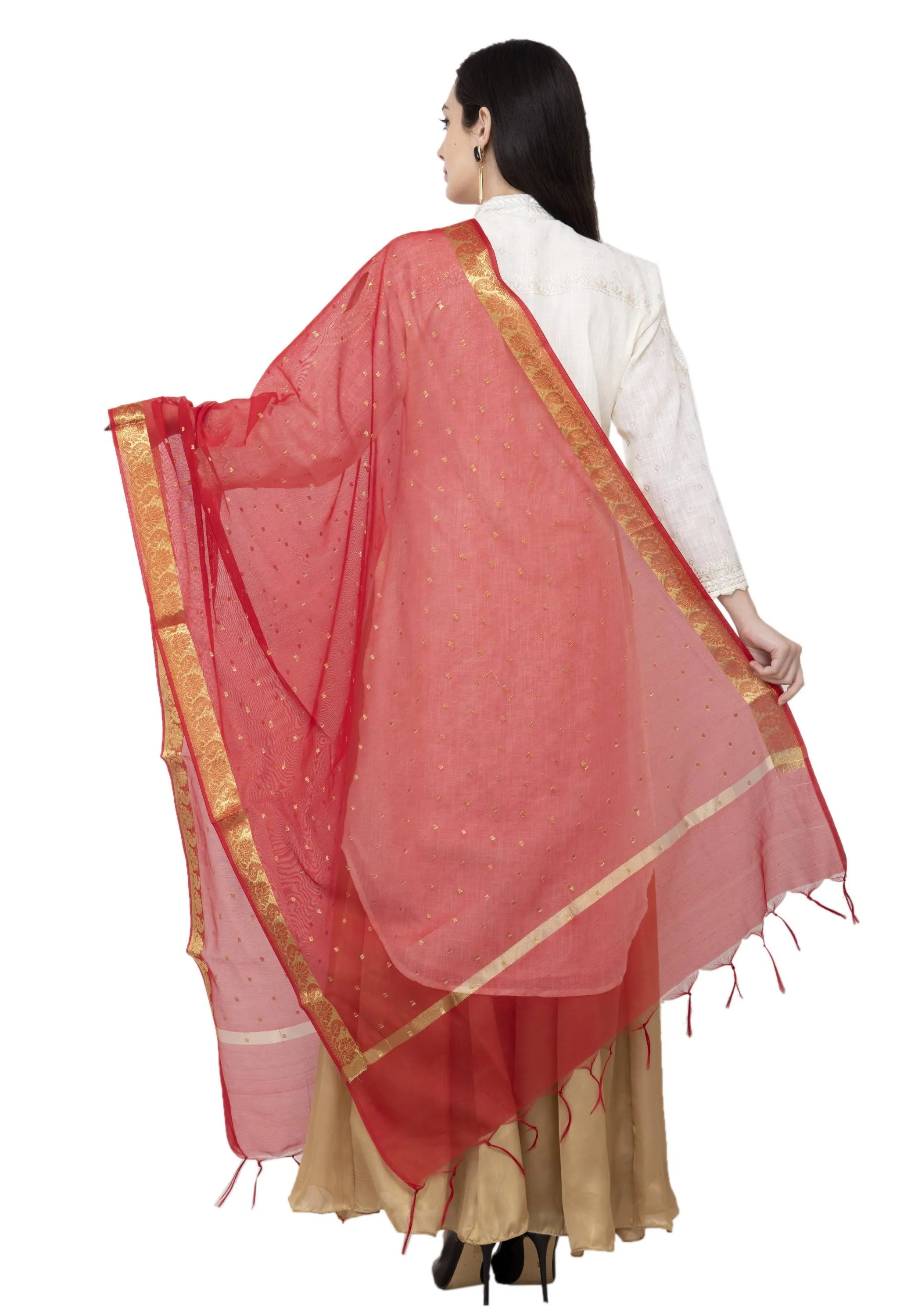 A R Silk VNS Border Buti Fancy Dupatta Color Red Dupatta or Chunni