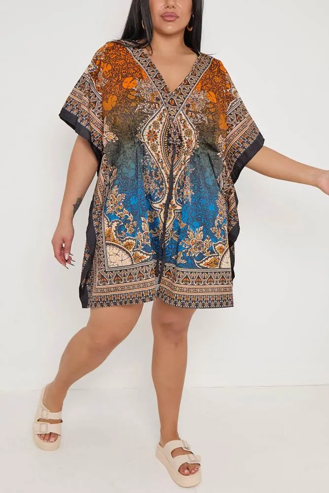 Abstract Baroque Print Drawstring Waist Kaftan