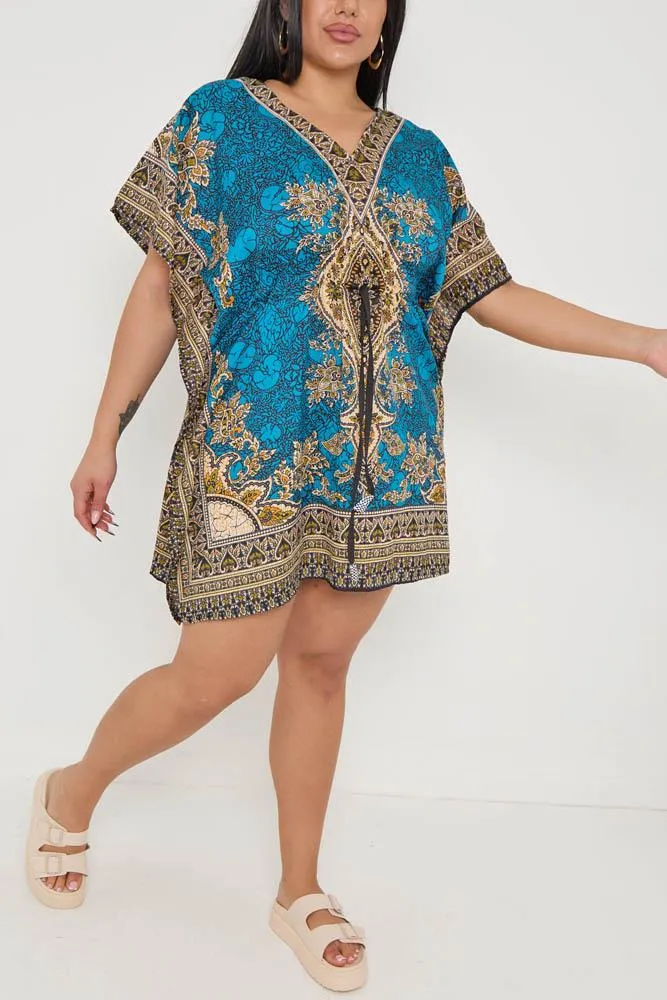 Abstract Baroque Print Drawstring Waist Kaftan