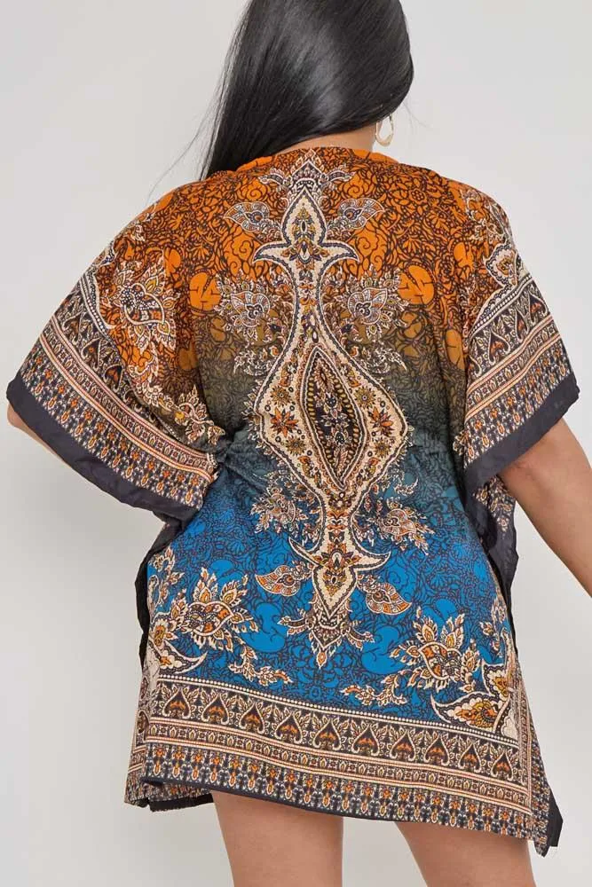 Abstract Baroque Print Drawstring Waist Kaftan