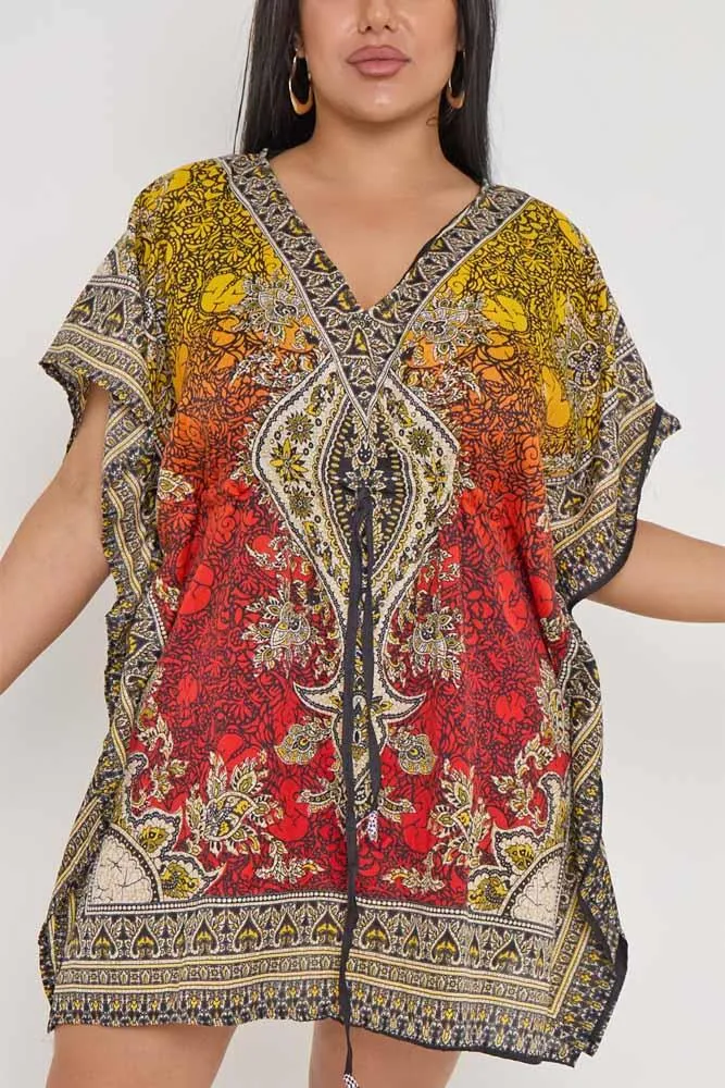 Abstract Baroque Print Drawstring Waist Kaftan