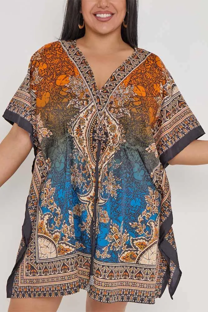 Abstract Baroque Print Drawstring Waist Kaftan