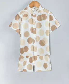 All over dot print boys co-ordinate set-Beige