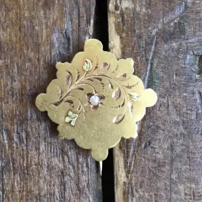 Antique Pendant or Brooch with a Seed Pearl Floral Design in 18k Gold. Repurposed Jewelry.