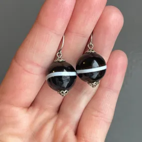 Antique Victorian Banded Agate Ball Earrings