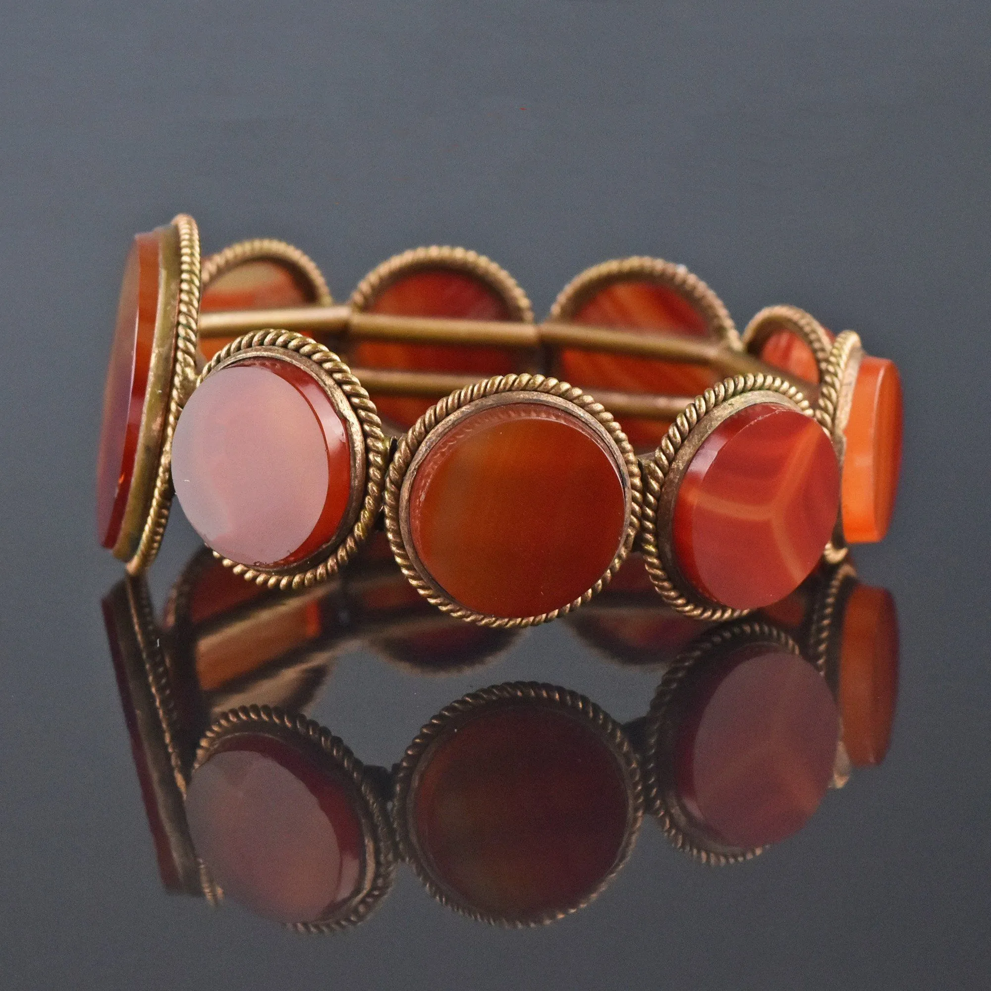 Antique Victorian Scottish Carnelian Banded Agate Bracelet