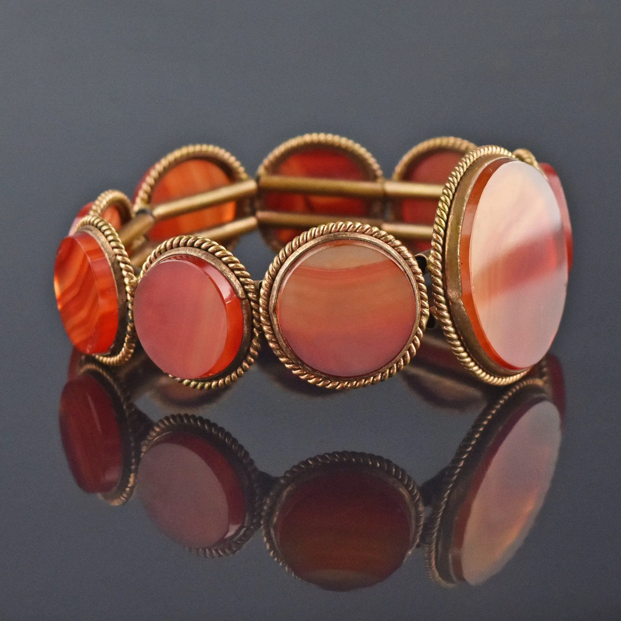 Antique Victorian Scottish Carnelian Banded Agate Bracelet