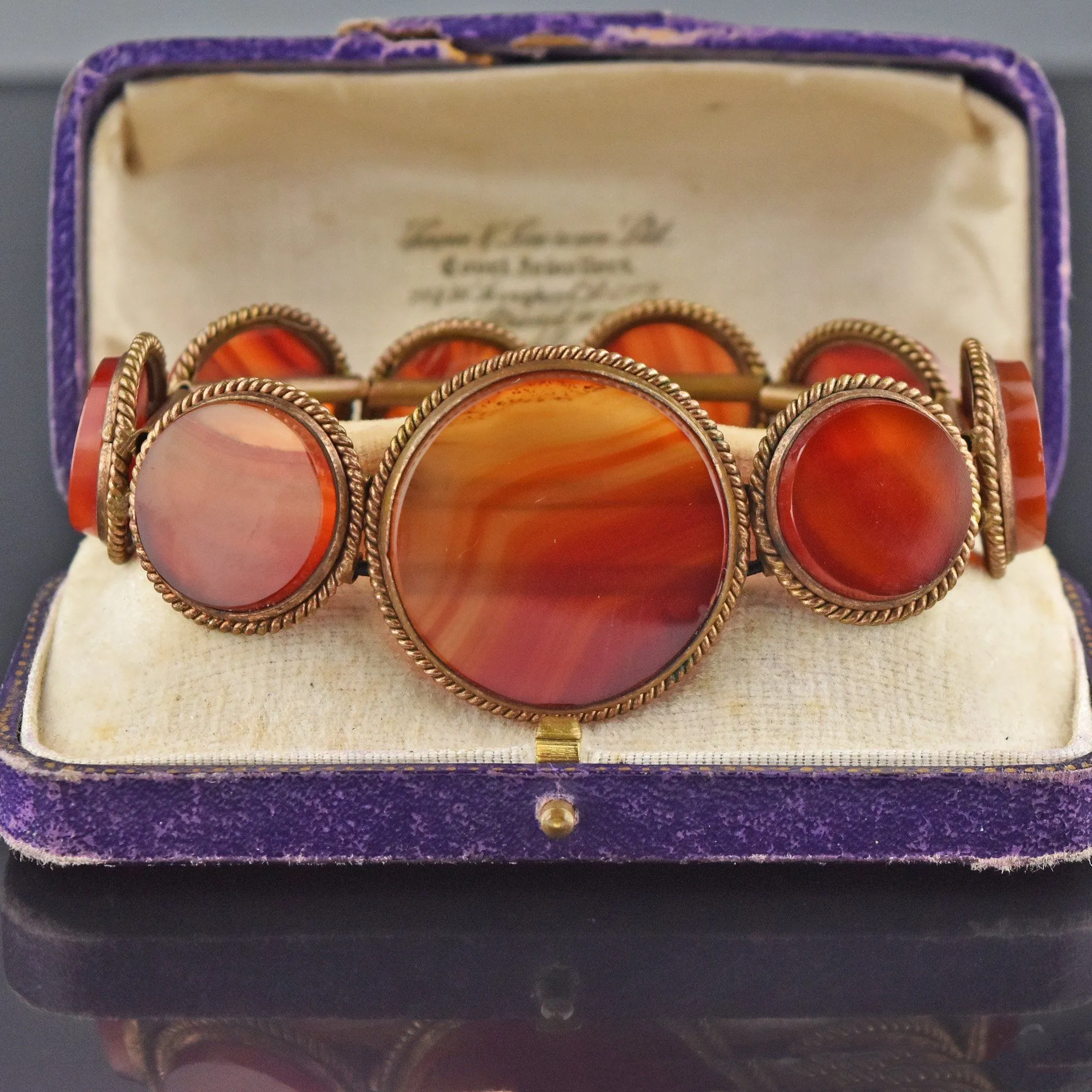 Antique Victorian Scottish Carnelian Banded Agate Bracelet