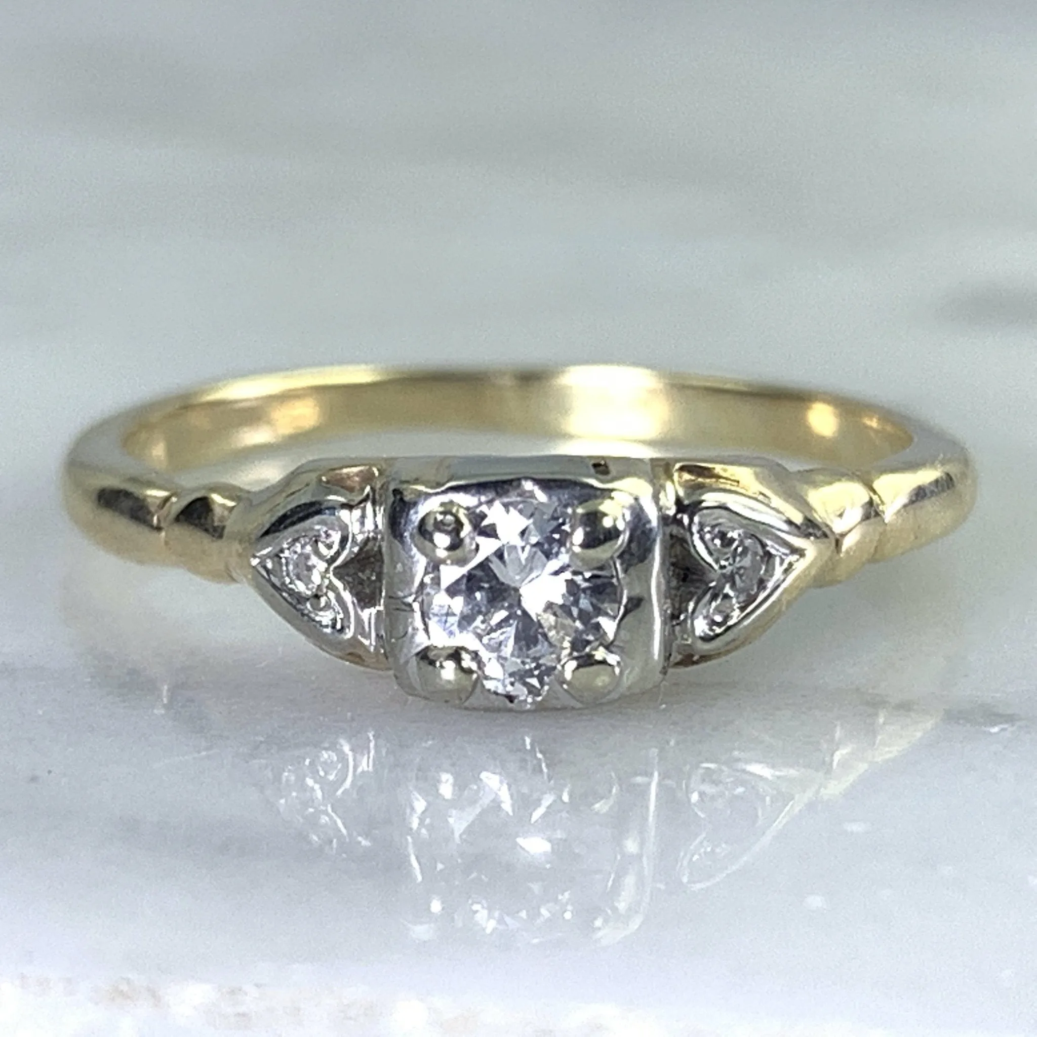 Art Deco Diamond Engagement Ring in 14K Gold. Unique Engagement Ring. 1920s Proposal Ring