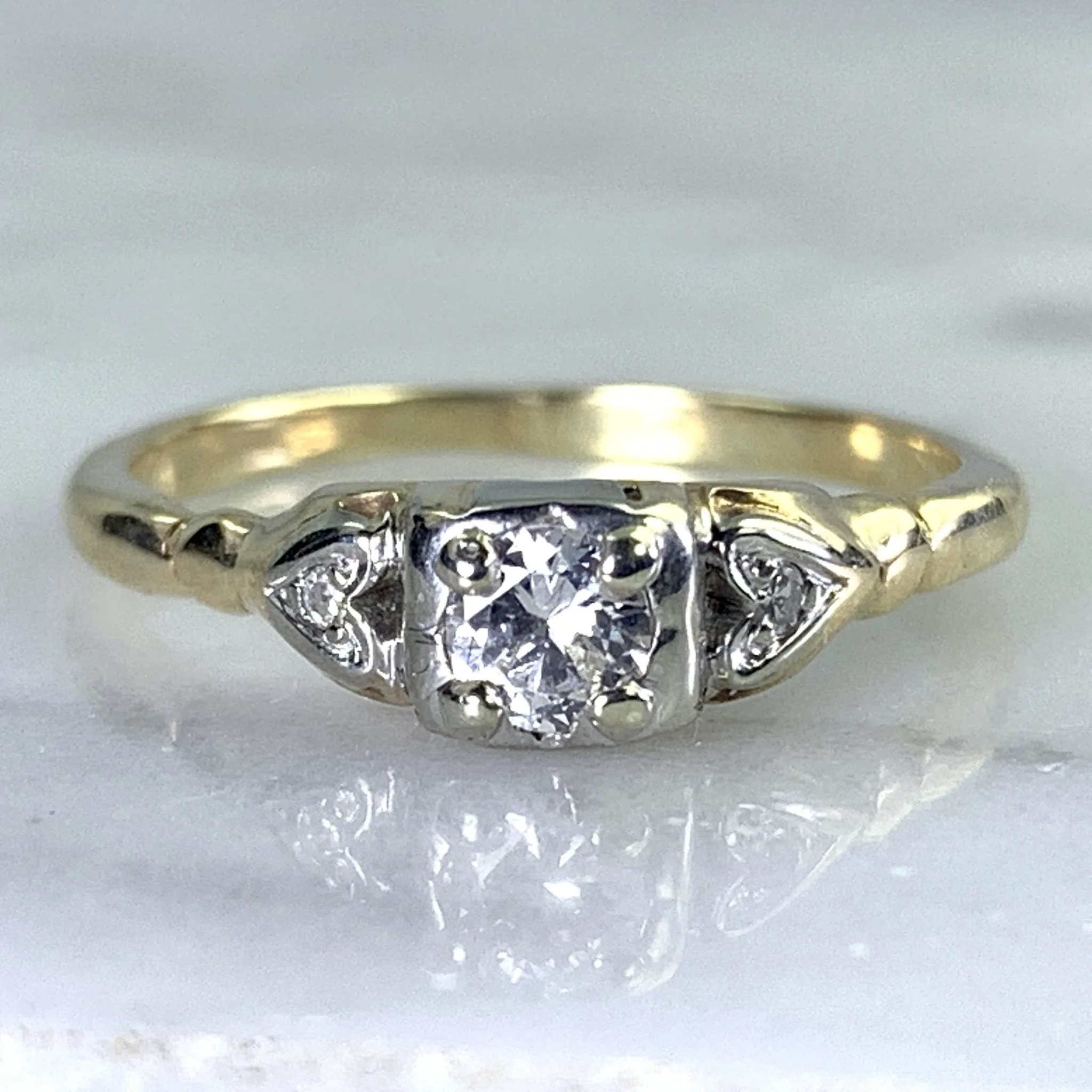 Art Deco Diamond Engagement Ring in 14K Gold. Unique Engagement Ring. 1920s Proposal Ring