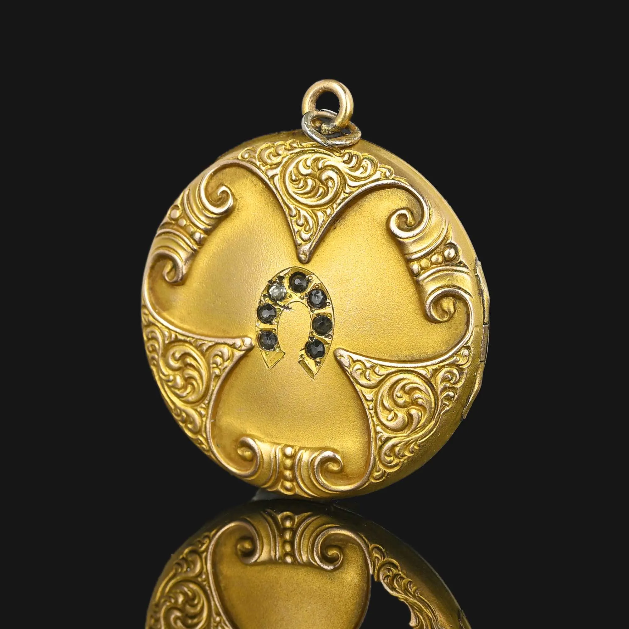 Art Nouveau Gold Filled Paste Horseshoe Locket