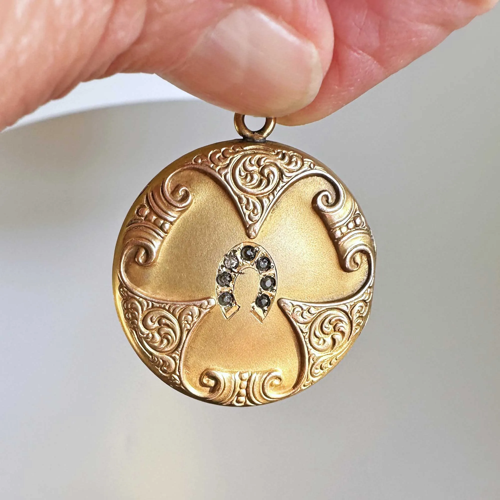 Art Nouveau Gold Filled Paste Horseshoe Locket