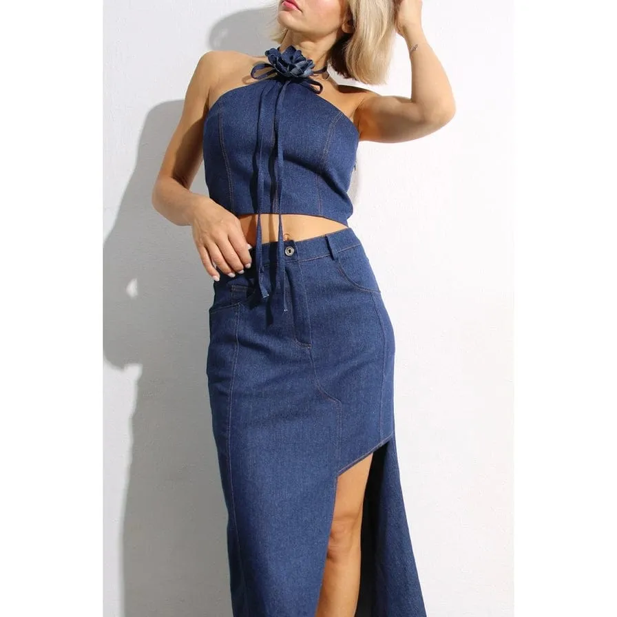 Asymmetric Women's Denim Skirt Set