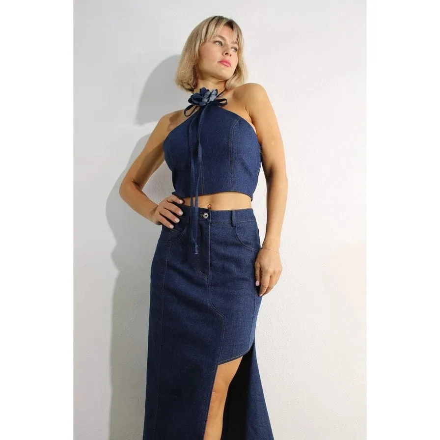 Asymmetric Women's Denim Skirt Set